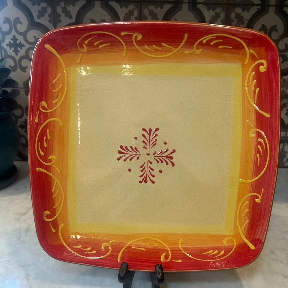 Crate and Barrel Orange Red &Yellow Embossed 13